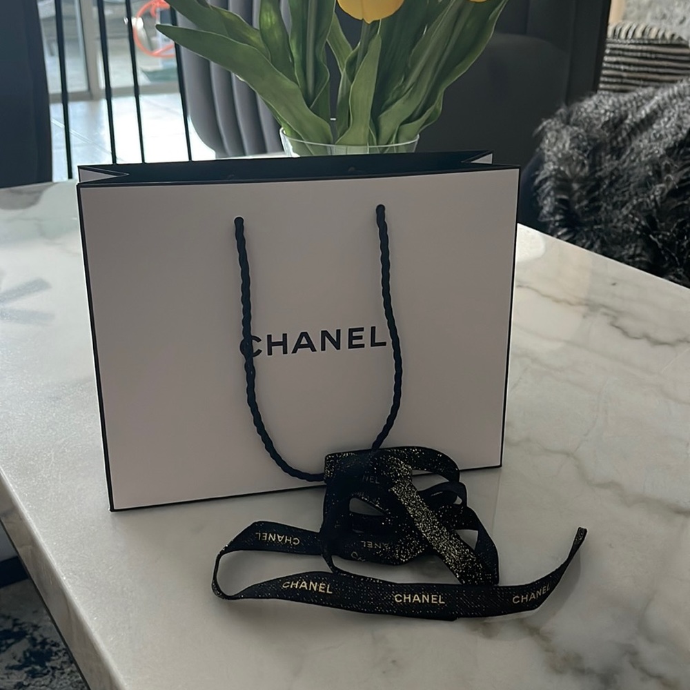 Authentic CHANEL Empty Paper Bag + Glitter Ribbon